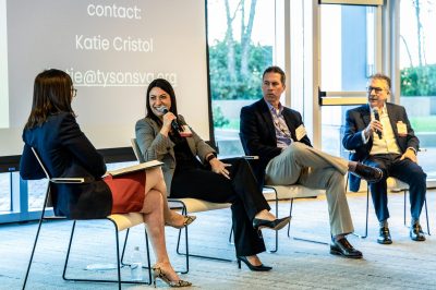 Jessica Miller speaking in connection with her Virginia Tech real estate advisory leadership